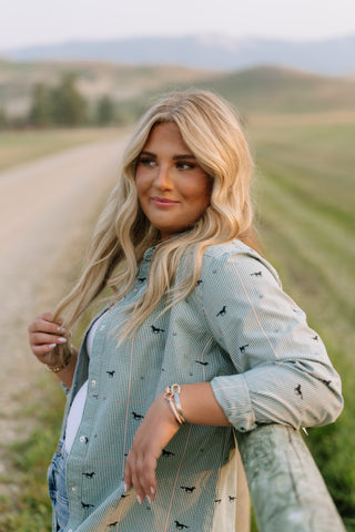 Green Plaid Western Snap Shirt