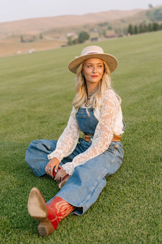 Floral Lace Sleeve Tiered Lined Boho Blouse