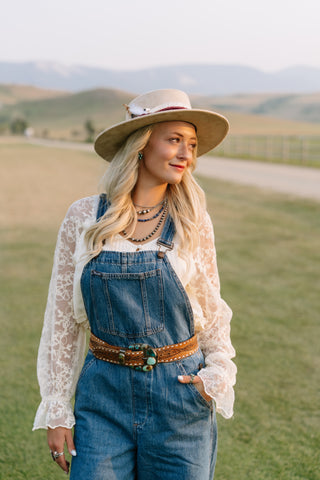Floral Lace Sleeve Tiered Lined Boho Blouse