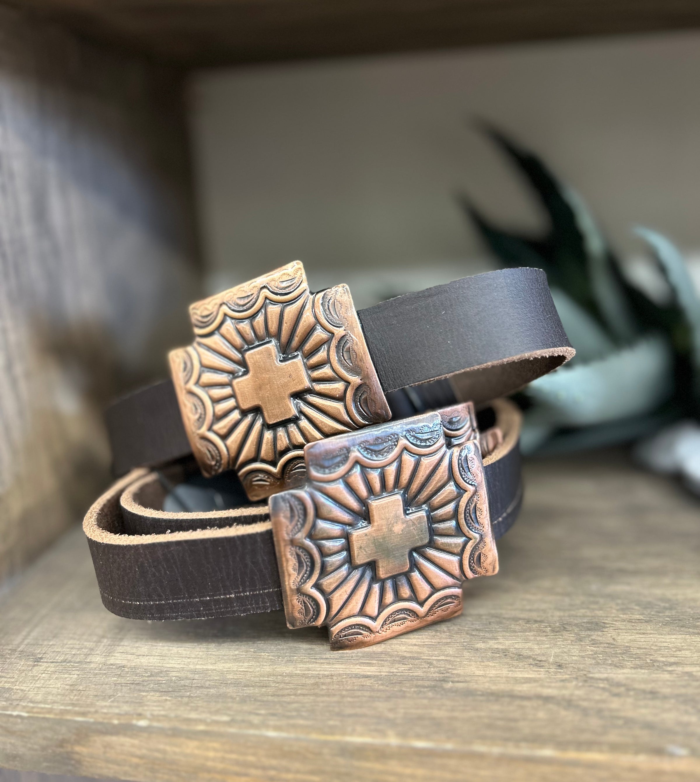 Black Leather Belt with Copper Conchos