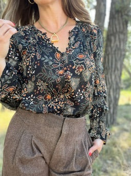 Long Sleeve Woven Blouse + Pintucks