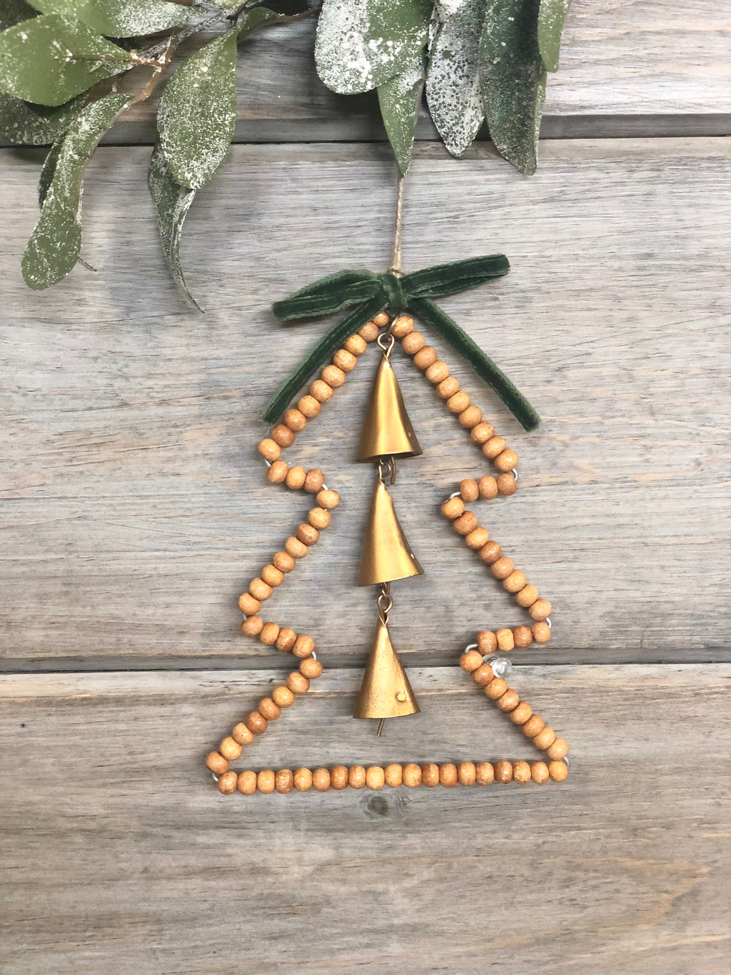 Beaded Mango Wood Ornament with Bells