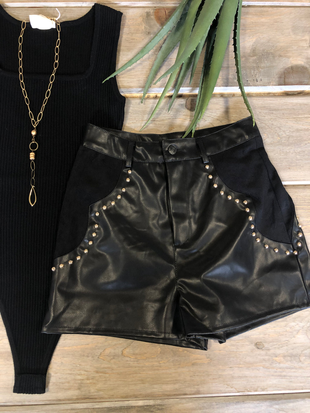 Black Faux Leather Suede Mini Shorts