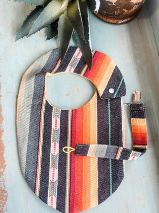Brown Serape Bib + Pacifier Clip Set