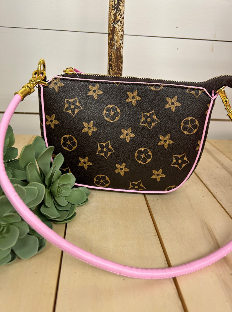 Brown Mini Clutch with Pink & Gold Accents