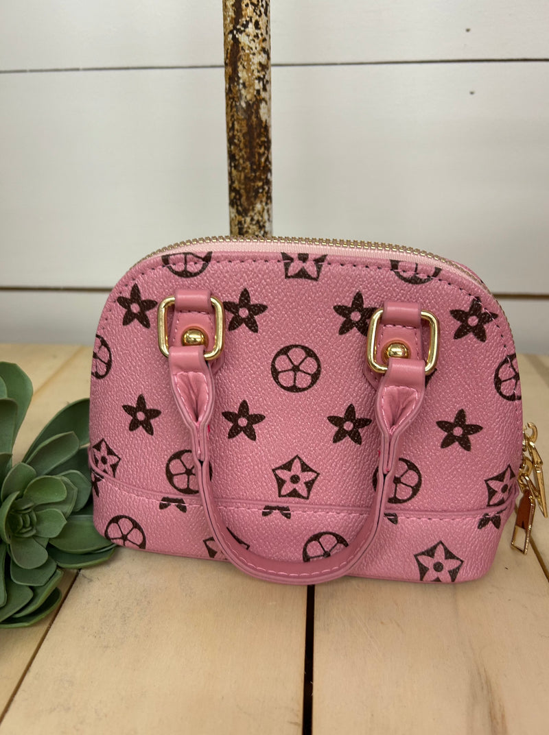 Bubblegum Pink & Brown Mini Tote with Gold