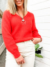 Coral V-Neck Knitted Sweater
