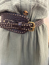 Croc Leather Belt with Antique Brass Studs