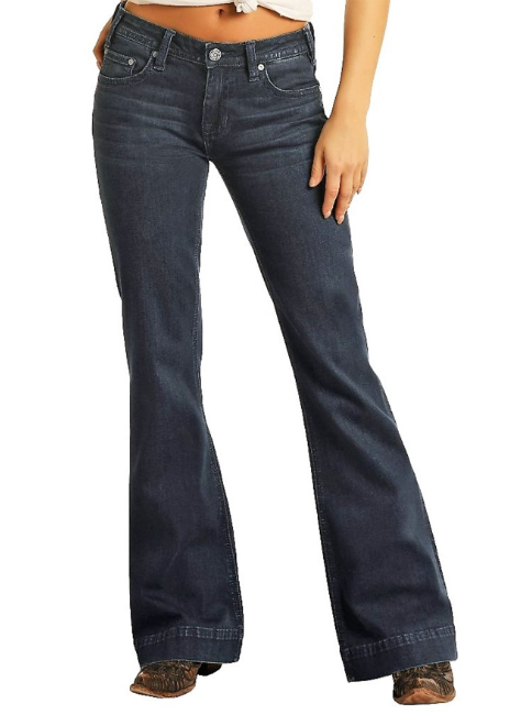 Dark Wash Slant Pocket Mid Rise Trouser Jean