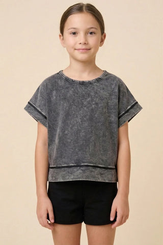 Girls Open Back Washed Knit Tee