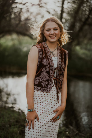 Embroidered Velvet Vest