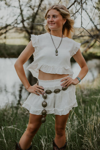 Ruffle Trim Top + Shorts Set