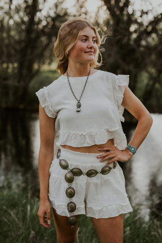 Ruffle Trim Top + Shorts Set
