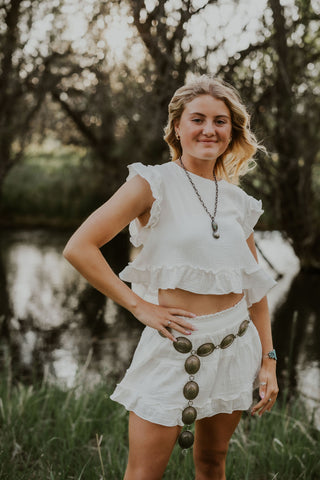 Ruffle Trim Top + Shorts Set