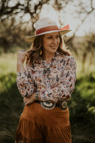 Western Print Chiffon Blouse