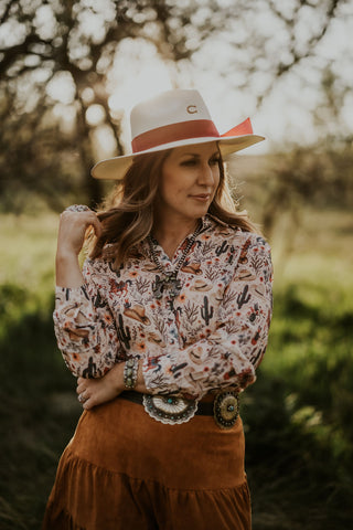 Western Print Chiffon Blouse
