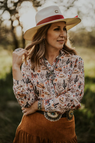 Western Print Chiffon Blouse