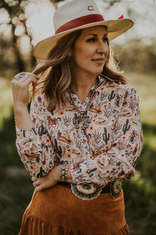 Western Print Chiffon Blouse