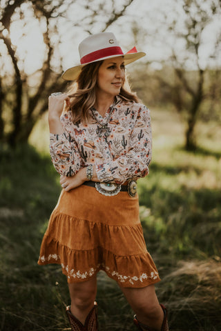 Western Print Chiffon Blouse