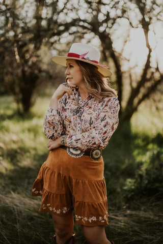 Western Print Chiffon Blouse