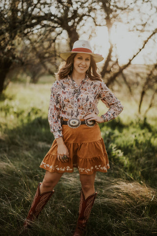 Western Print Chiffon Blouse