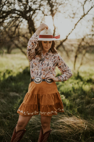 Western Print Chiffon Blouse