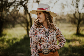 Western Print Chiffon Blouse