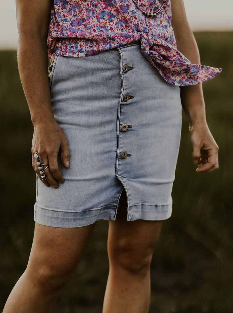 Denim Pencil Skirt Button Front | ShopStyle