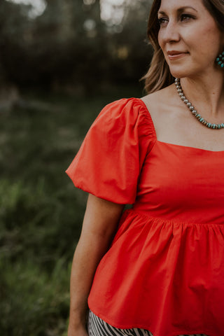 Back Tie Puff Sleeve Peplum Top