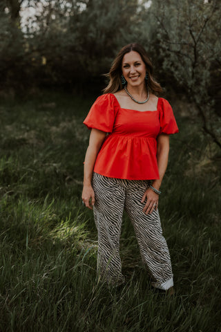 Back Tie Puff Sleeve Peplum Top