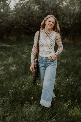 Ivory Polka Dot Mesh Top