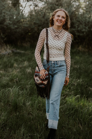 Ivory Polka Dot Mesh Top