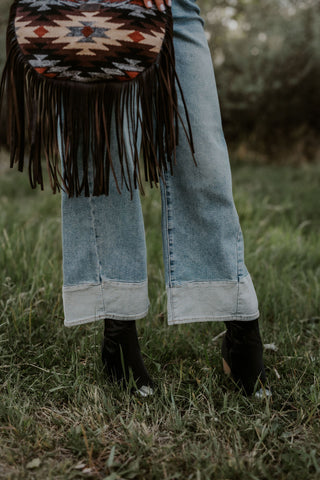 Two Tone Hem Seamed Slim Wide Jean