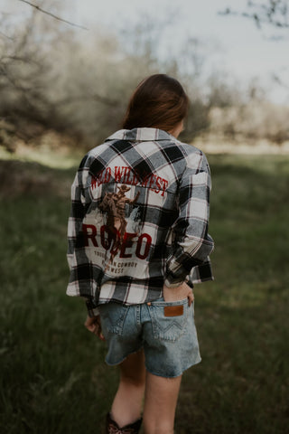 Cowboy Print Cropped Plaid Shirt