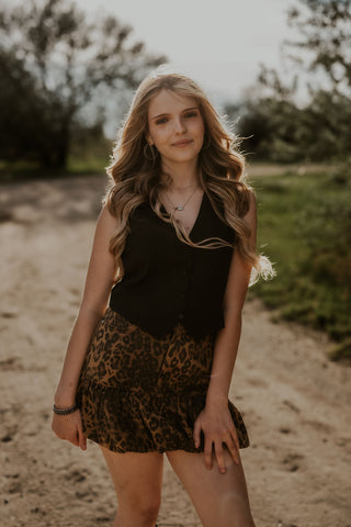 Stretch Twill Bubble Hem Leopard Mini Skirt
