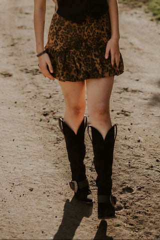 Stretch Twill Bubble Hem Leopard Mini Skirt