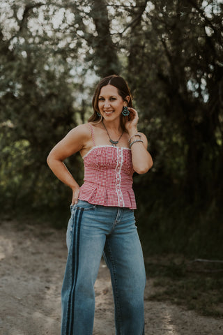 Red + White Gingham Corset Tank