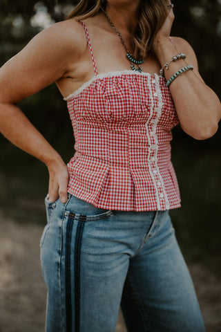 Red + White Gingham Corset Tank