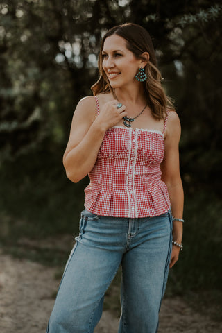 Red + White Gingham Corset Tank