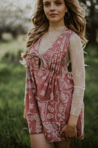 Printed Pleated V-Neck Romper