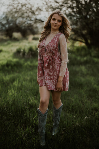 Printed Pleated V-Neck Romper