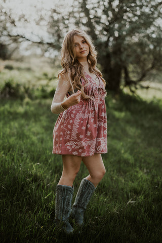 Printed Pleated V-Neck Romper