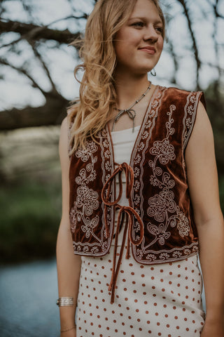 Embroidered Velvet Vest