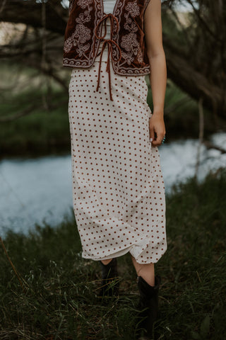 Brown Polka Dot Maxi Skirt