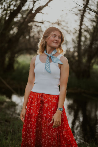Red Floral Tiered Maxi Skirt