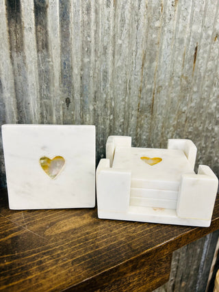 Marble Coasters + Heart Inlay - Set of 4