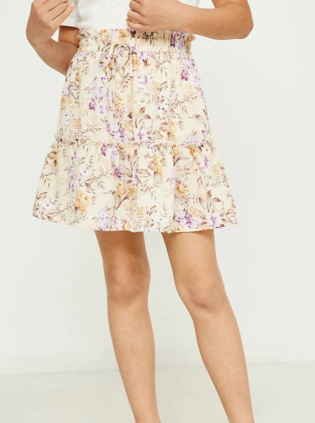 Cream Floral Tiered Skirt