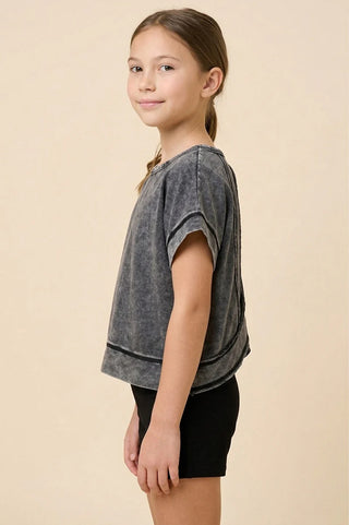 Girls Open Back Washed Knit Tee