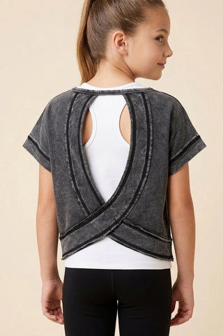 Girls Open Back Washed Knit Tee