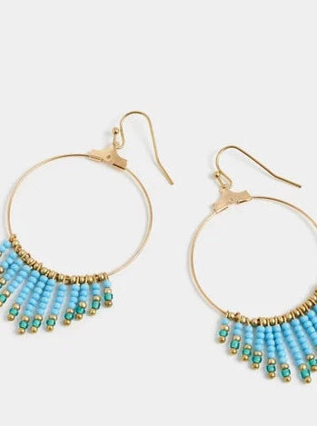 Gold Cascade with Blue & Gold Seed Beads Earrings